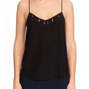 Sezane Paloma Silk Tank Top Elegant Black Lace Trim Cami Top Medium